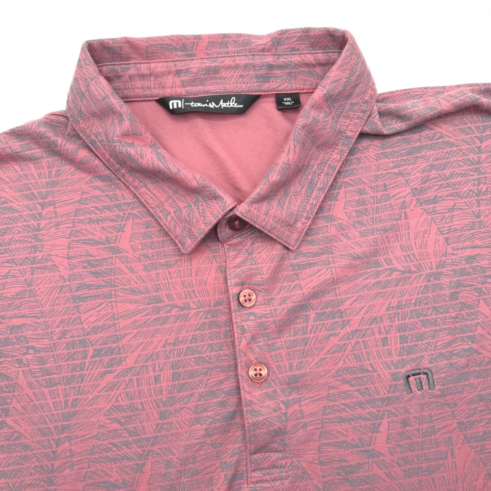 Travis Mathew Polo Shirt 2XL XXL Rose‎ Gray Palm Leaf Print Golf Casual Mens